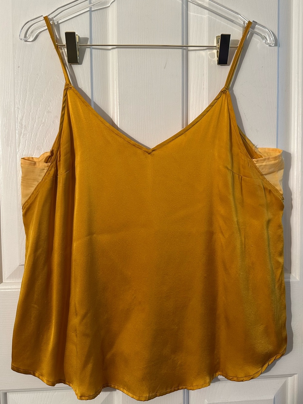 ANTHROPOLOGIE 100% Silk Floreat Goldenrod Lg Silk Camisole V Neck Tank Layering